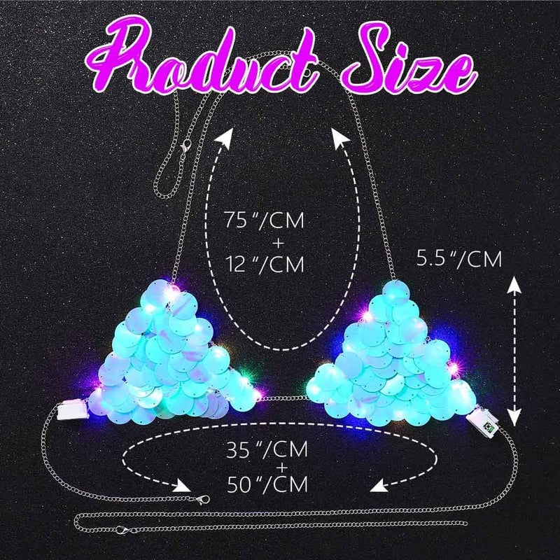 REETAN Light Up Bra Top Sequin Rave Led Body Accessories for Women - Image 5